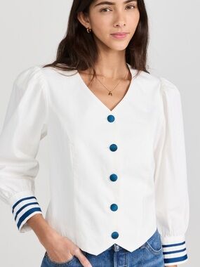 Ciao Lucia Pascal White V-Neck Button Front Top